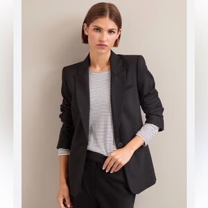 Express Blazer Tailored Shoulder Pads Jacket Polka Dot Lined Black